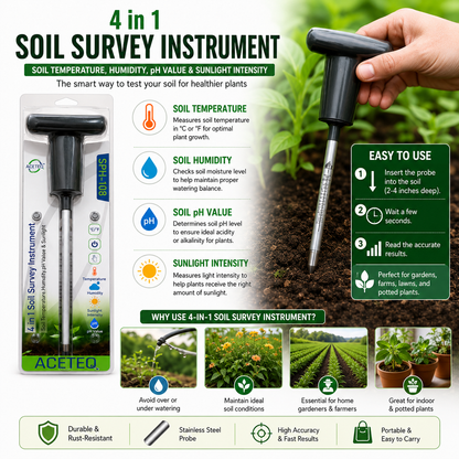 4 in 1 Soil Survey Instrument (Soil Temperature, Humidity, pH Value and Sunlight) ACETEQ SPH-108