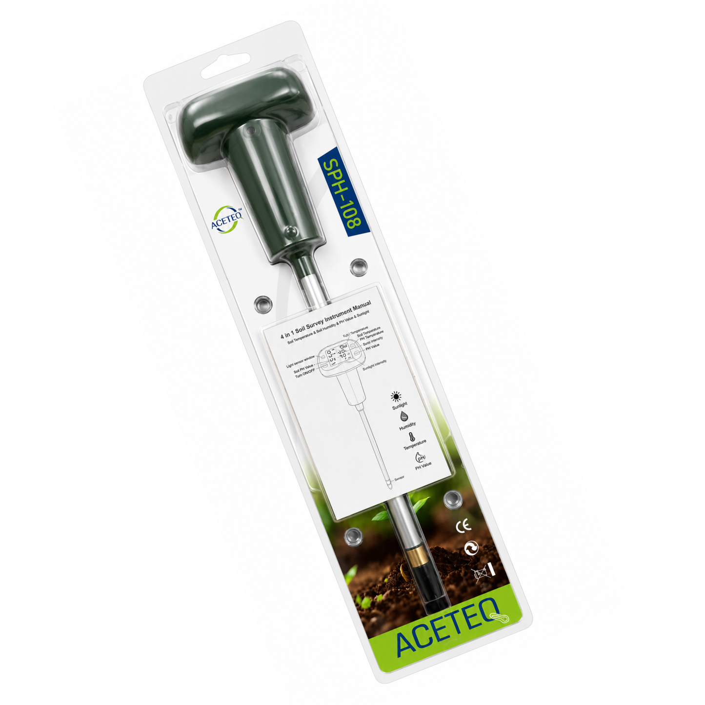 4 in 1 Soil Survey Instrument (Soil Temperature, Humidity, pH Value and Sunlight) ACETEQ SPH-108